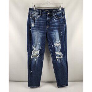 Judy Blue Jeans Women 13/31 Blue Distress Boyfriend Fit Denim (31x29) JB82427MD
